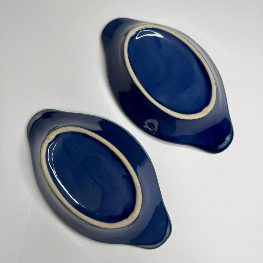Set of 2 Ceramic Clay Baked Potato Cooker Holder Blue Speckle Glaze Farmcore - Picture 11 of 11